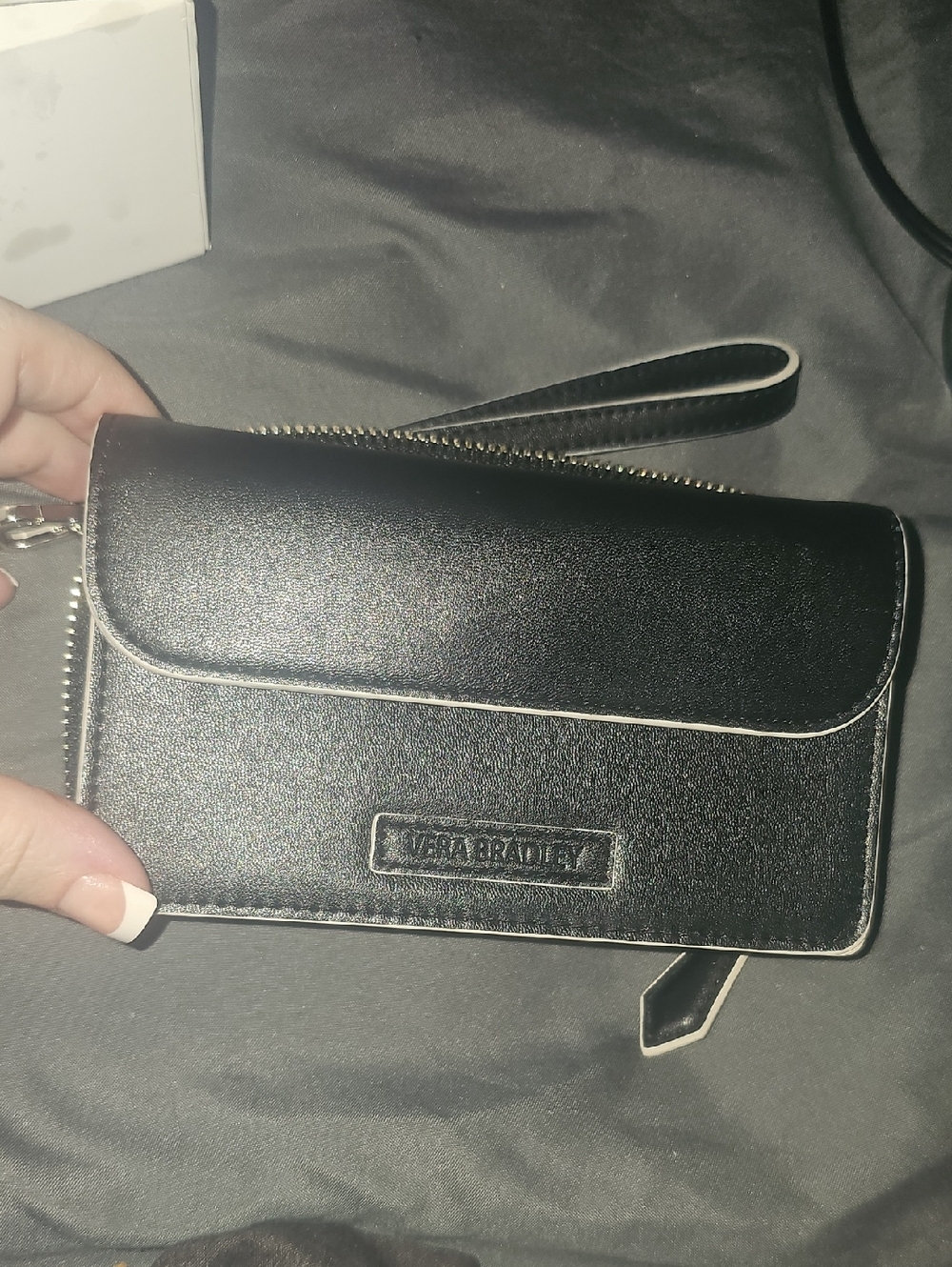 Vera Bradley Black Wristlet Clutch with White Trim